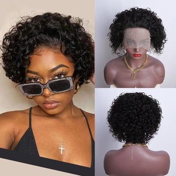 Pixie Cut Wig Short Curly 13x1 Transparent Lace Wigs Human Hair For Women